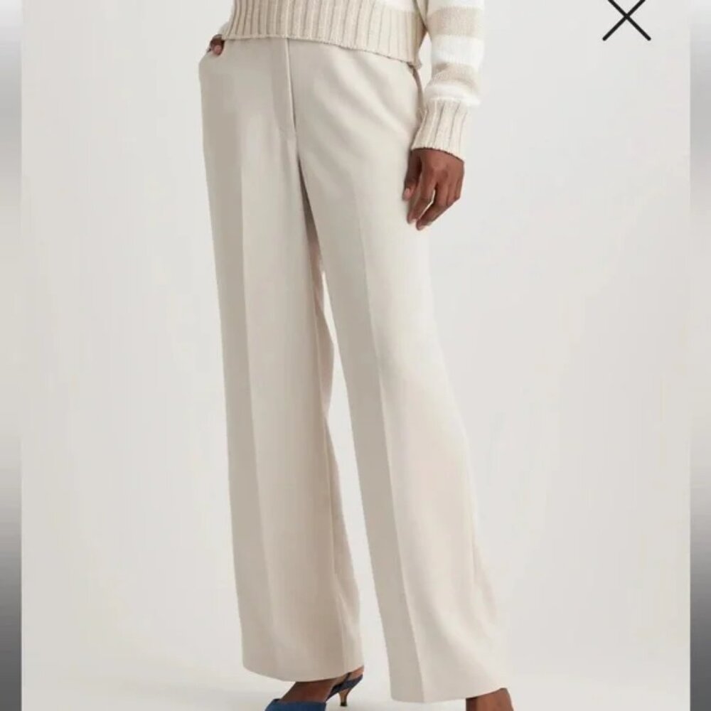 Quince Stretch Crepe Classic Trouser Pants- 6- Bone